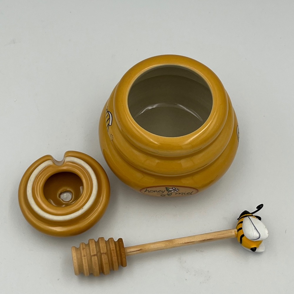 Honey Miel Cute Bee Hive Jar with Lid and Dipper Spoon Novelty Kitchen Decor - Picture 6 of 9